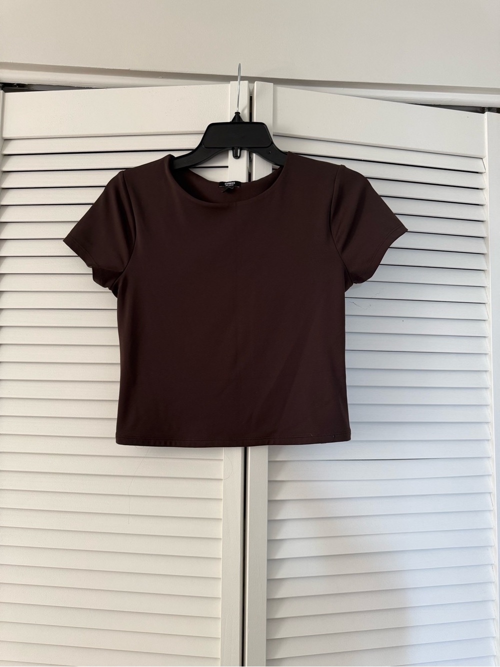 Express Women's Brown Short Sleeve Crop Crewneck Top